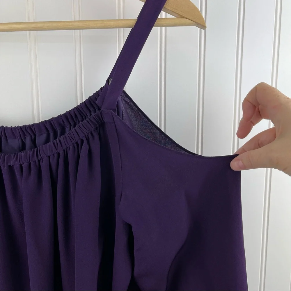 Madewell Silk Tie Sleeve Cold Shoulder Shift Dress Purple F9142 Size 6